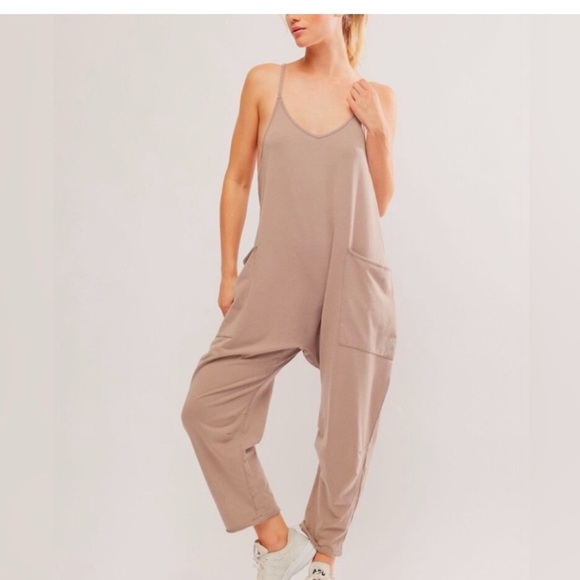 Free People Pants - Free People jumpsuit Hot Shot Onesie xs NWT pumice tan pockets brand NEW